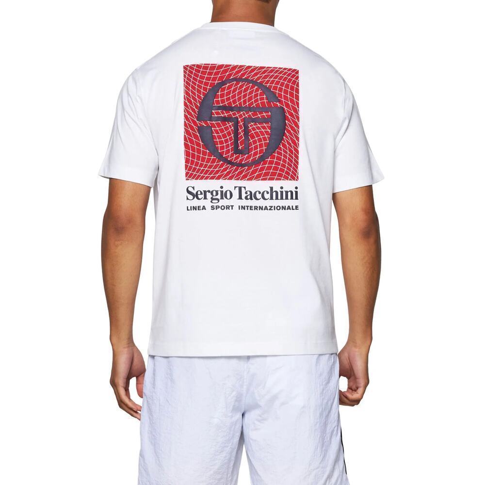 Sergio Tacchini Men’s Size XL White Warp Graphic Short Sleeve T-Shirt